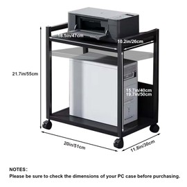 Curtainboro 2 Tier PC Tower Stand, Height Adjustable Computer Tower Floor Stand with Wheels, Metal Computer Cart CPU Holder for Office Home Classroom