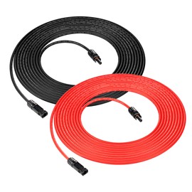 10 Gauge 10AWG One Pair 20 Feet Red + 20 Feet Black Solar Panel Extension Cable Wire with Female and Male Connectors