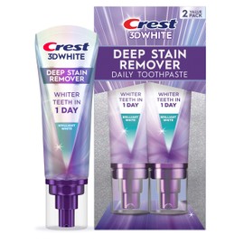Crest 3D White Deep Stain Remover Toothpaste, Teeth whitening for Adults, 3.1oz, 2 Pack, Sensitivity Safe, Enamel Repair, Cavity Protection, Fluoride Toothpaste, Travel Size Toiletries