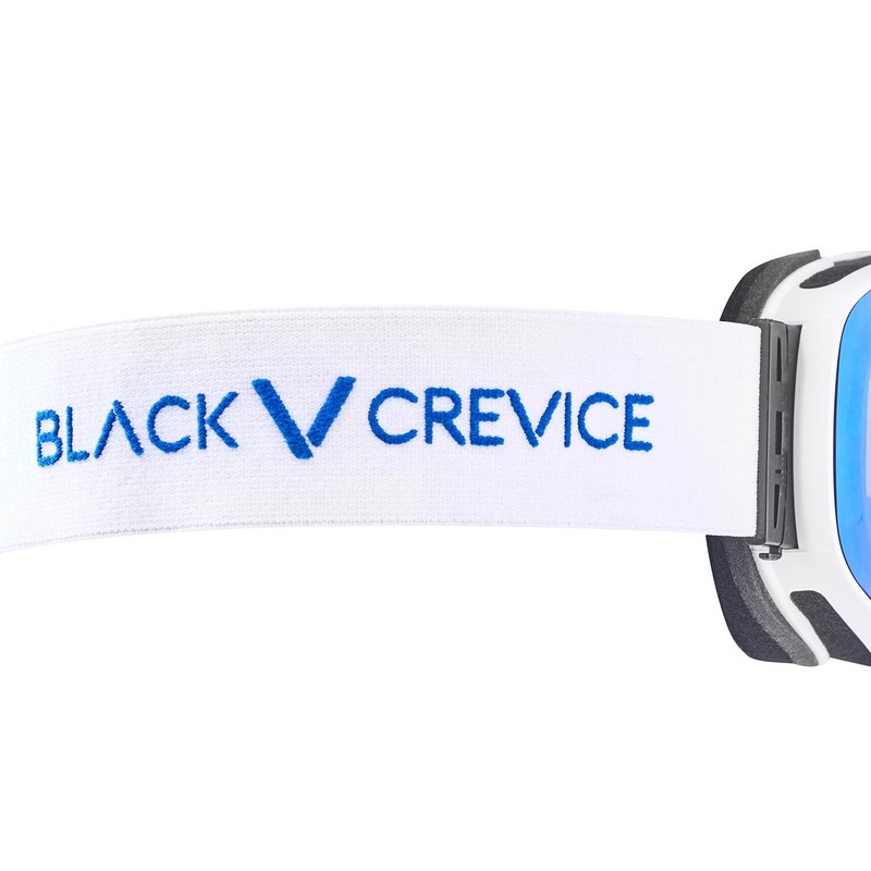 Black Crevice Ski Goggles with Cylindrical Lenses White/Blue Revo