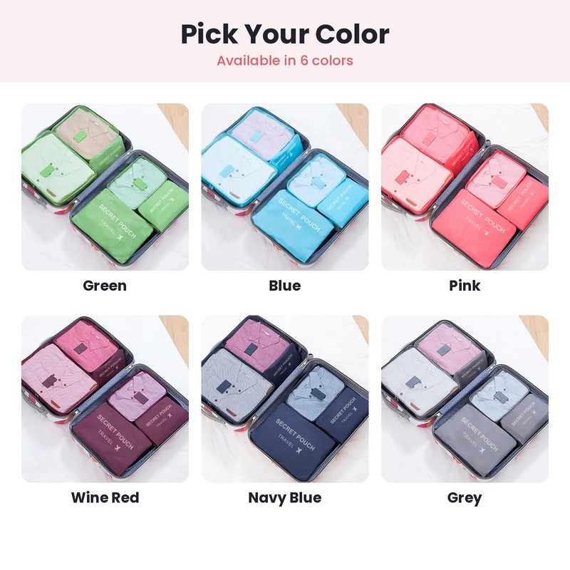 6-Piece Packing Cubes Set – Travel Luggage Organizer Bags with