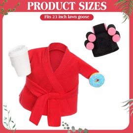 Shyyween Spring Porch Goose Outfits 23 Inch Lady Goose Robe and Curlers Red Pajamas Coffee Cup Cement Concrete Front Porch Geese Clothes Summer Statue Costumes Accessories