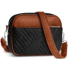 Shoulder Bag for Women - Faux Leather Crossbody Bag with Anti Theft RFID Protection & Adjustable Strap - Shoulder Bag with Silver Zippers & Anti Pickpocket Clip - Crossbody Purse with Guitar Strap