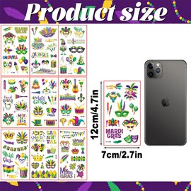 10 Sheets 100 Pieces Mardi Gras Temporary Tattoos Stickers Adults, New Orleans Mardi Gras Accessories Fake Tattoos Crown Mask Design for Masquerade Themed Makeup Party Favors Decoration