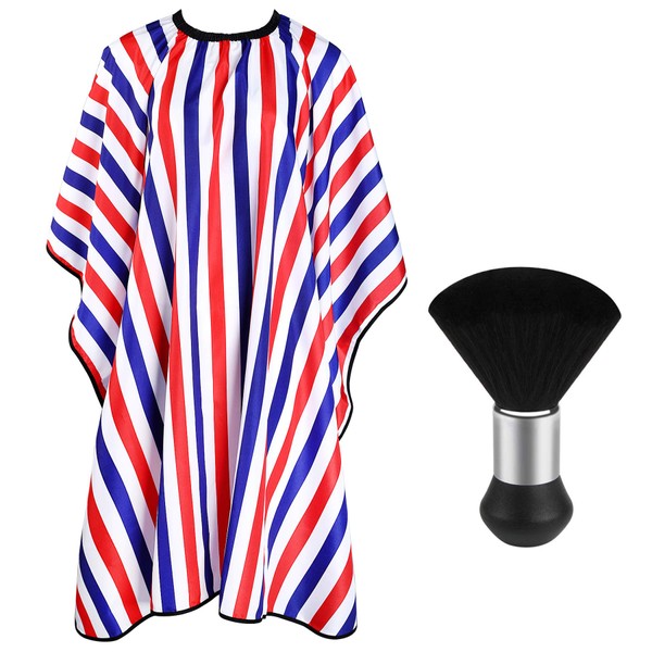 FEBSNOW Professional Hair Cutting Cape with Neck Duster Brush, Salon Barber Cape, Hair Cutting Accessories (Multicolor Stripe)