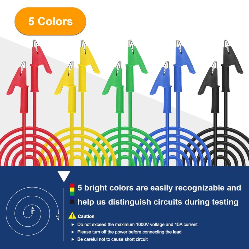 EXQUMART 5 Pcs Heavy Duty Alligator Clips Electrical, Dual Ended