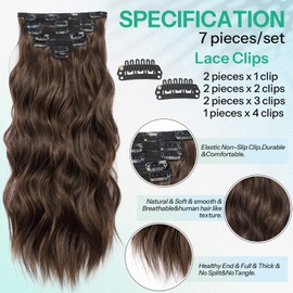 KooKaStyle Clip in Hair Extensions for Women,Chocolate Brown with Dark Brown 7PCS 16 Inch Hair Extensions Clip Ins Soft and Natural Hair Pieces for Women Thick Long Wavy Hair Extensions
