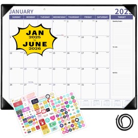 Ospelelf Large Desk Calendar 2025-2026 with Plastic Cover, 18 Months Planner Pad from January 2025 to June 2026, 22" x 17" PU Leather Wall Calendar for Home or Office, Black