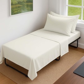 KRISHNA 4 Piece Cot Sheet 33” x 75” for Narrow Twin, Camping, Rv Bunk, Guest Bed Soft & Breatheable 100% Egyptian Cotton Bedding Set fits Up to 9” Deep Pocket Trifold Mattress, Ivory