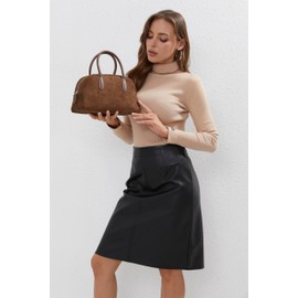 JOLLQUE Suede Handbag for Women,Vintage Top Handle Shoulder Bag,Retro Winter Autumn Work Tote Purse(Brown)