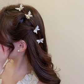 Wiwpar 4PCS Crystal Rhinestone Mini Butterfly Hair Clips Gold Silver Pearl Butterfly Hair Clips Metal Tiny Mini Claw Clamps Non-slip Cute Hair Accessories for Women Girls Little Baby Kids