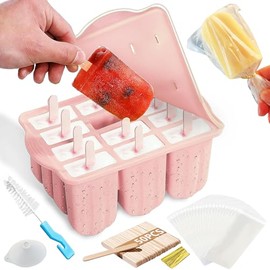 Moldes para Paletas de Hielo de 100 ml, 12 Cavidades Moldes de Silicona para Paletas, Reutilizable y Seguros para Alimentos, Sin BPA, para Niños y Familias, con Cepillo y Embudo, 100 Piezas Palos.