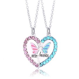 Saalort Best Friends Necklace for 2 Magnetic Split Heart Necklaces Set Friendship Gifts BFF Matching Pendant, Zinc, Amethyst