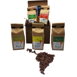 Coffee Gift Set Las Americas 5 Pack 12oz Gourmet Organic Medium Roast whole Bean with Best Beans From Mexico, Guatemala, Peru, Colombia and Brazil 60oz