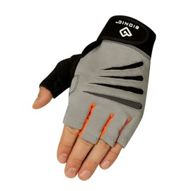 Bionic Glove Men's Cross-Training Fingerless Gloves w/ Natural Fit Technology, Gray/Orange (PAIR), Medium