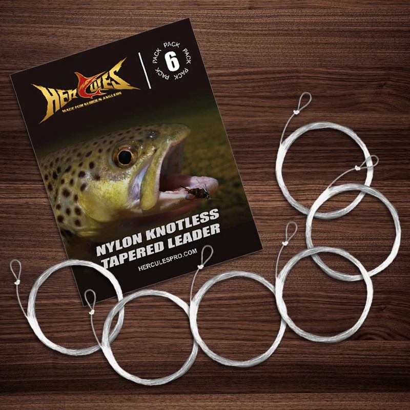 HERCULES Pre-Tied Loop Fly Fishing Leader 6 Pack with Tapered