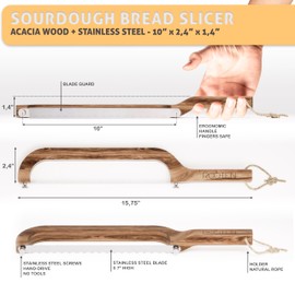 ROOTEN Premium Sourdough Bread Slicer With Reusable Bread Bag Set - Natural Acacia Wood Bread Cutter For Homemade Bread - 0,7" Blade With Extended Teeth Sourdough Slicer With Sourdough Bread Storage