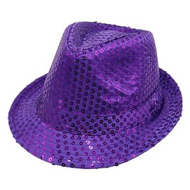 Zhzrche Sequin Fedora Hat Glitter Solid Color Dance Hat Western Retro Disco Cap Unisex Costume Cap for Women Men Party Props Supplies (Purple)