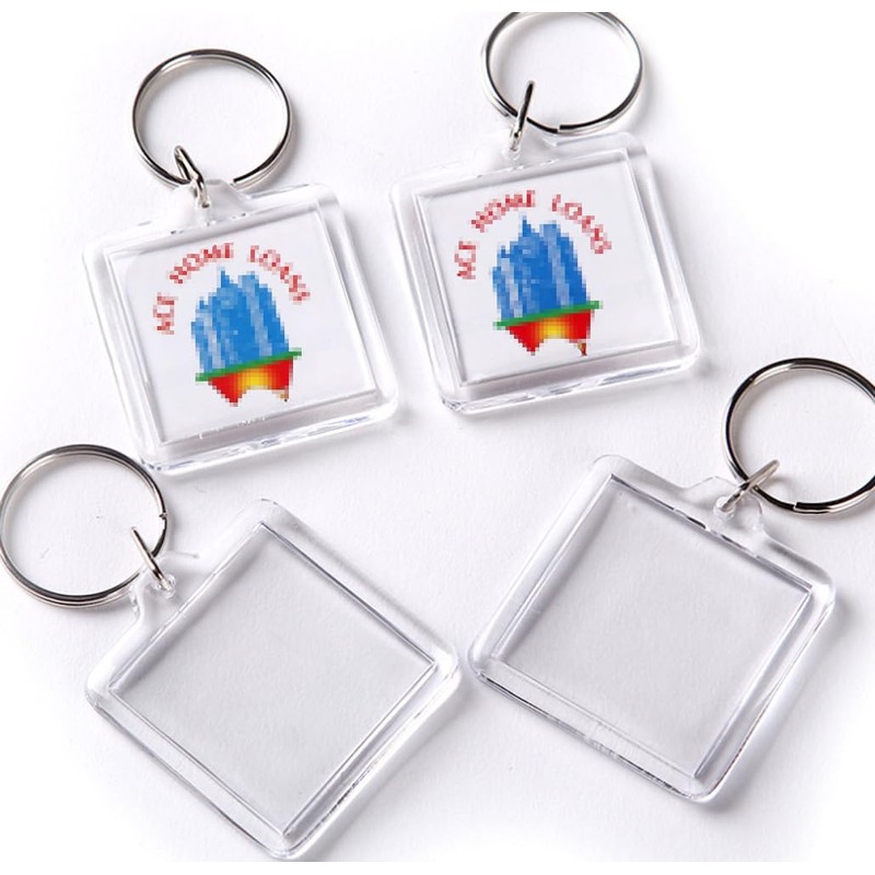25Pcs 1.3x1.3 Inch Square Transparent Acrylic Photo Insert Keychain Blanks