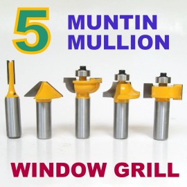 SCT-888 5pc 1/2 Shank Grill Glass Muntin Mullion Round Over Door Router Bit Set S