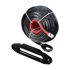Astra Depot Set Black 95' x 3/8" Synthetic Winch Rope Line Cable 20500LBs Protective Sleeve + Hawse Fairlead 10" ATV UTV KFI Truck Boat Ramsey