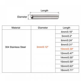 sourcing map 3 x 10 mm Dowel Pins 304 Stainless Steel Round Head Flat Fastening Elements Pack of 50