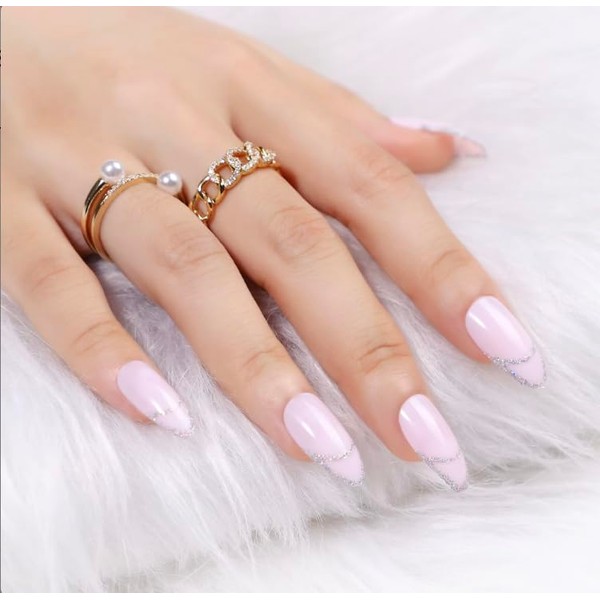 French Tip False Nails with Glue 24 Pcs Soft Gel
