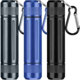 3 Pcs Metal Container Portable Sealed Container Bottles Aluminum Alloy Case Waterproof Jar Travel Container with Key Chain for Outdoor Camping Trip (Black, Blue, Gray)