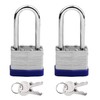 Padlock with Keys, 40mm Steel, Long Shackle, Blue, 2-Pack, Weatherproof