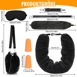 KufaerBeam Fillable Neck Pillow, Travel Pillow, Stuffable for Aeroplane & Travel, U-shaped Fillable Neck Pillow, Multifunctional Neck Pillow with Eye Mask and Ear Plugs (Black)