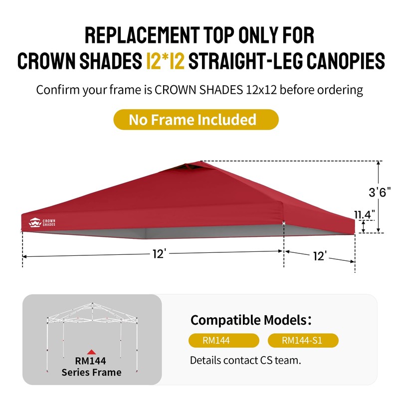 CROWN SHADES 12x12 Canopy Replacement Top - Only Compatible with