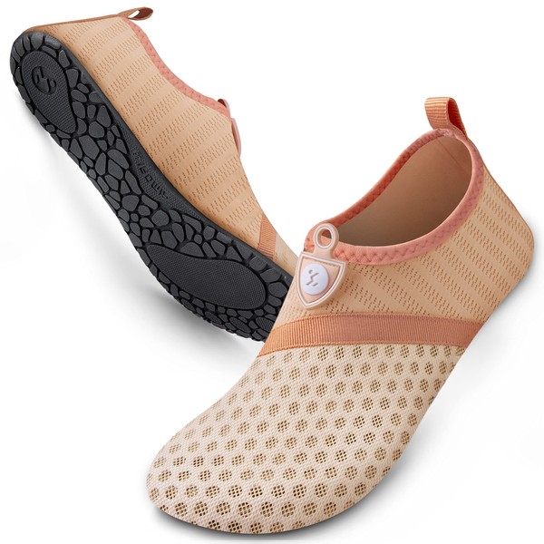 Water Shoes Womens Mens Barefoot Unisex Aqua Socks Slip-on for Indoor Outdoor Snorkeling SWS002 235 Nude Pink