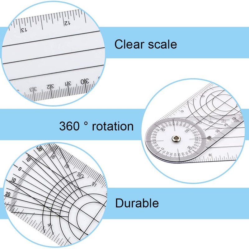 Clear Plastic Goniometer Angle Measuring Tool Protractor Finder Quick 360