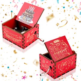 HJZHII Mini Wooden Music Box, Vintage Hand Crank Musical Box Engraved Hand-Operated Music Boxes Melody Player Gift for Thanksgiving Wedding Anniversary Men Women(Happy Birthday)