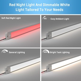 acegoo RV Interior LED Light Bar 12V LED Light Strip for Motorhome Camper Trailer Kitchen Countertop Under Cabinet Lighting, Integral Dimmer Switch & Red Night Light (Natural White, 16.5 inch)