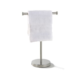 SunnyPoint Countertop Hand Towel Holder Stand – 16.5" Tall Stainless Steel T-Bar Rack with Weighted Base, Brushed Satin Nickel Finish – Jewelry Holder for Bathroom, Vanity, or Kitchen