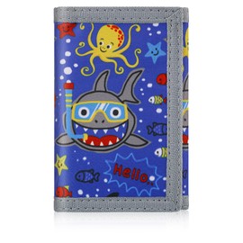 ZHONYEE RFID Cartoon Canvas Kids Blocking Wallets, Cute Canvas Outdoor Sports Trifold Wallets with Magic Sticker & Zippered Pocket