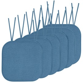 Elegant Comfort 6 Pack Chair Cushion Covers - Skid-Proof Rubber Backing - 16 x 16 Inch - Thick Dining Square Shape Seat Covers - Comfortable Textured Chair Pads with Ties - Honeycomb Pattern, Blue