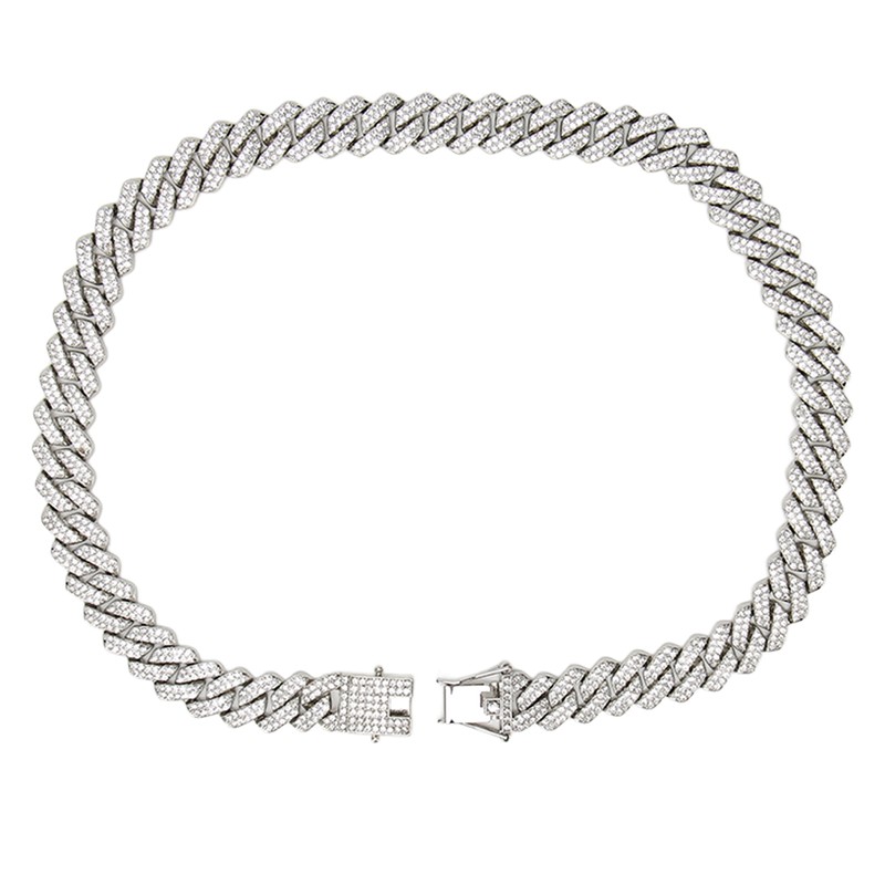 19.7in Necklace Rhombus Full Rhinestones Cool Double Layered Chain Necklace