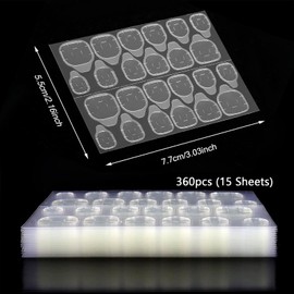 BFY 360Pcs (15 Sheets) Nail Adhesive Tabs Nail Jelly Stickers Decals Waterproof Glue Tabs Double-Sided Press on Nail Sticker Super Sticky Fake Nail Glue Decals Transparent Flexible for Manicure