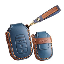HIBEYO Keyless Car Key Case Suitable for Honda CR-V HR-V Pilot Civic Aaccord VEZEL HEV RV3 RV4 RV5 RV6 Leather Key Case Protective Remote Key Ring Accessories 3-B Blue