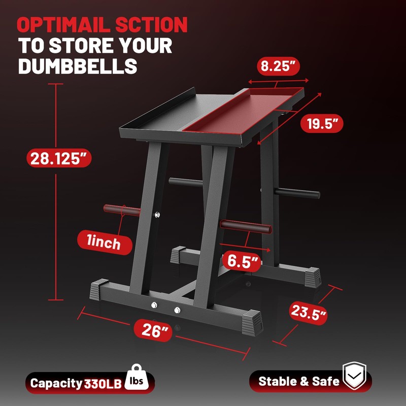 PAPABABE Adjustable Dumbbell Rack with 1 inch Plate Tree, Heavy-Duty