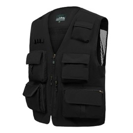 AOTORR Mens Outdoor Safari Cargo Photo Travel Work Fishing Vests for Men Multi-pockets Black 2XL