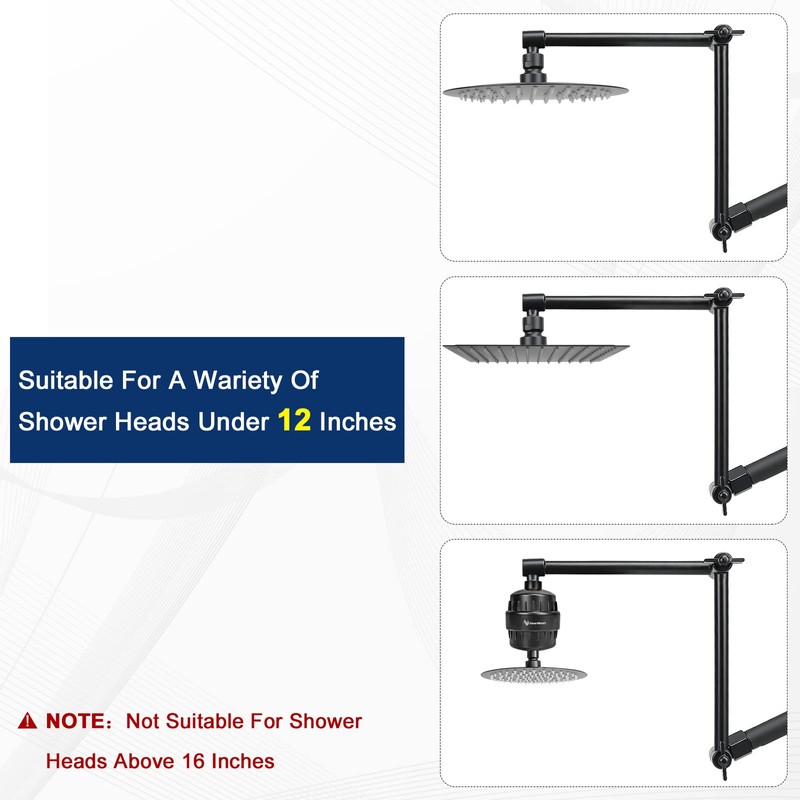 NearMoon Adjustable Shower Arm, Extension Arm Universal Connection, Rise or
