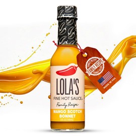 Lolas Fine Hot Sauce Mango Ginger Scotch Bonnet | Sweet and Spicy Blend with Mangoes Scotch Bonnet Peppers Ginger and Turmeric, Zero Calories Low Sodium Gluten Free Keto Friendly | 5 Fl Oz (Pack of 1)