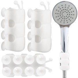 YALOJE 3pcs Removable Shower Head Holder, Soft Silicone Shower Head Suction Cup Holder, No Drill Adjustable Wall Holder for Universal Bathroom Shower Heads - White