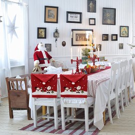 Phedrew 6Pcs Christmas Chair Covers Xmas Dining Chair Slipcovers Santa Hat Chair Back Covers for Christmas Banquet Holiday Festival Decor