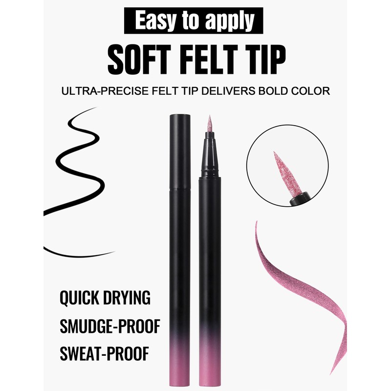 Erinde Silver Liquid Glitter Eyeliner, Liquid Glitter Eyeliner Pen, Metallic