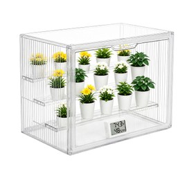 Clear Mini Greenhouse Indoor, Small Portable Tabletop Greenhouse with Indoor Greenhouse Door Thermometer and Hygrometer for Seed Starting, Plant Cabinet Grow Warmer and Home Gardening Display