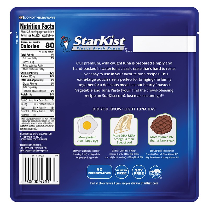 StarKist Chunk Light Tuna in Water, 11 oz Pouch (12